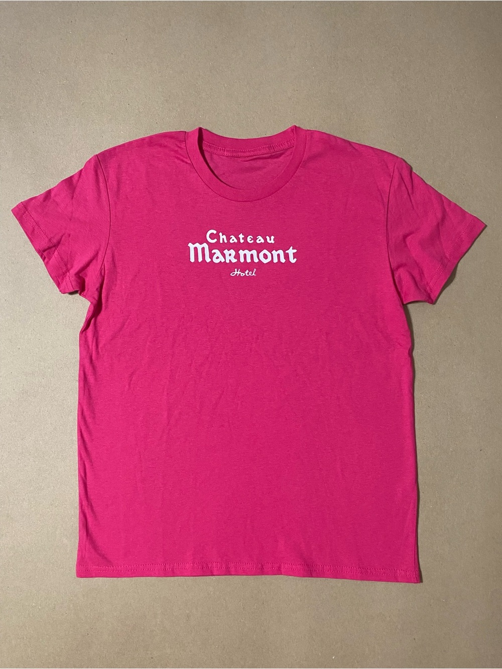 Chateau Marmont Hotel pink baby tee